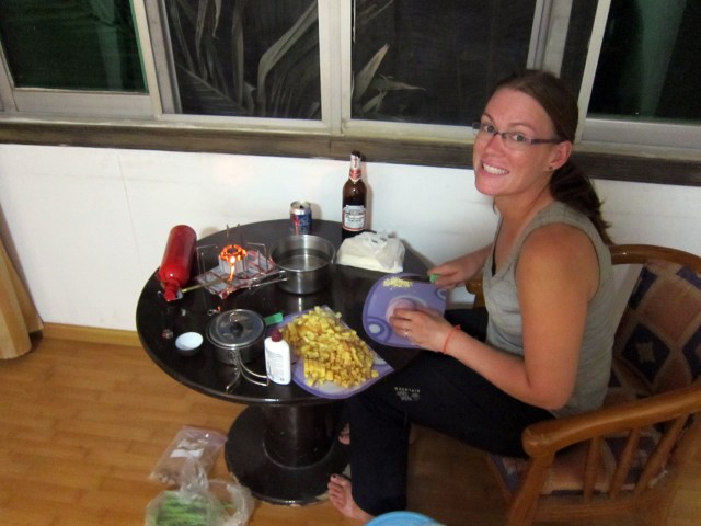 Making dinner in the room