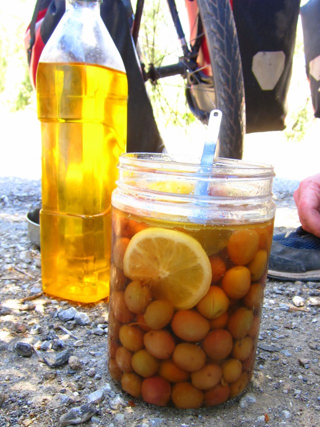 Homemade oil and delicious olives