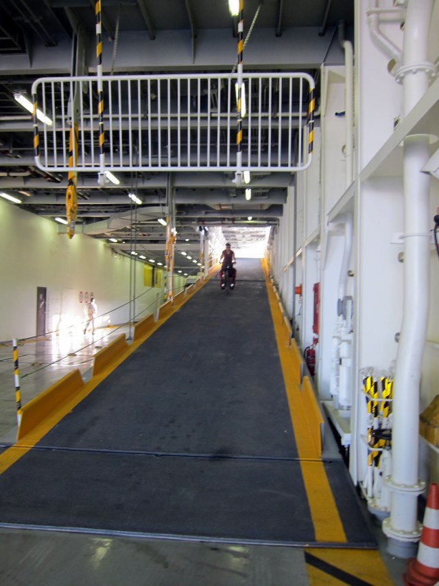 Riding off the ferry